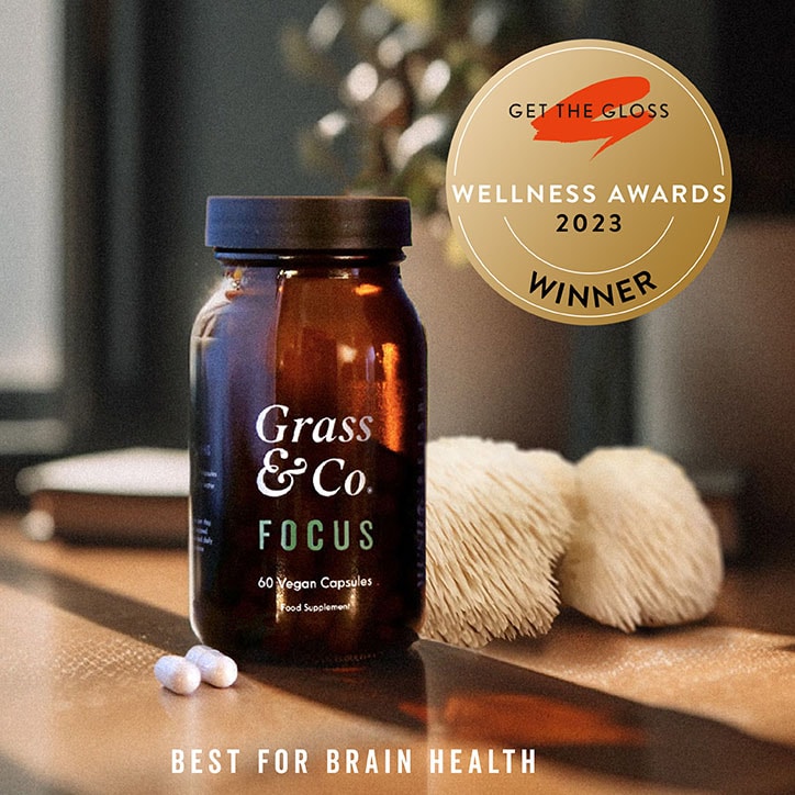 Grass & Co. FOCUS Lion's Mane Mushrooms with Ginseng + Omega-3 60 Vegan Capsules